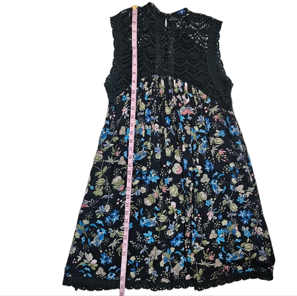 Ethereal by Paper Crane Black Floral Sleeveless Dress Sz S ? Crotchet Trim READ - Picture 12 of 14
